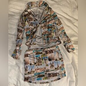 Two piece Graphic mini skirt set